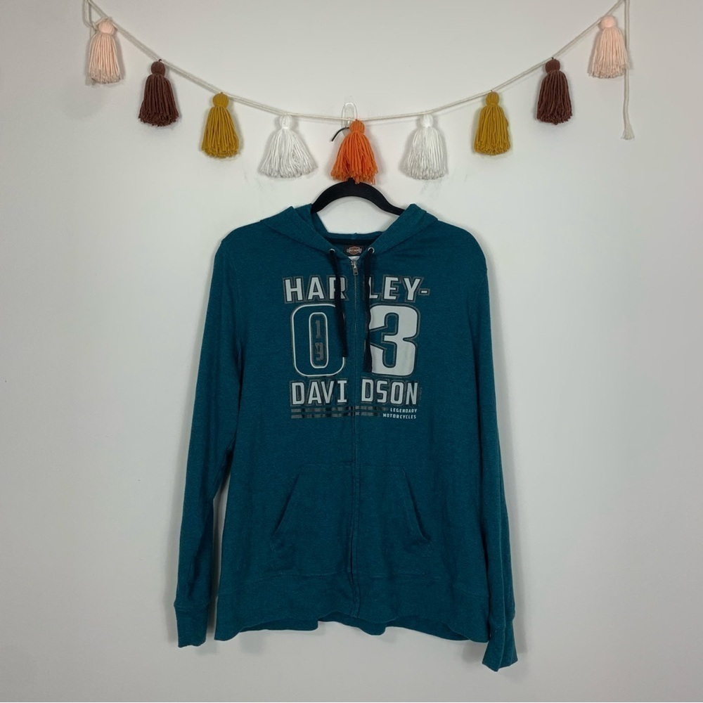 Harley-Davidson Marled Blue Eastgate OH Graphic Zip Front Hoodie Size XL